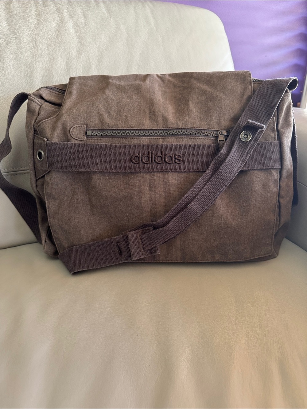 adidas army green Canvas Crossbody Messenger Bag with Front Zip
